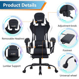PayLessHere Ergonomic Racing Desk Chair Computer Chair Gaming Chair with Footrest Lumbar Support Headrest Armrest Task Rolling Swivel Ergonomic E-Sports Adjustable PC Gamer Chair, White PayLessHere