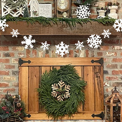 Christmas Decorations-Wooden Small & Big Snowflake Banner for Christmas Decor-Winter White Snowflake Garland for Home Office Party Fireplace Mantle Windows Shelf Farmhouse Decor