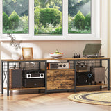 YATINEY TV Stand with Power Outlet Up to 75 Inch, Entertainment Center with 2 Fabric Drawers, TV Console Table with Open Storage Shelves for TVs, Cable Management, for Living Room, Bedroom, DS18UBRY1 YATINEY