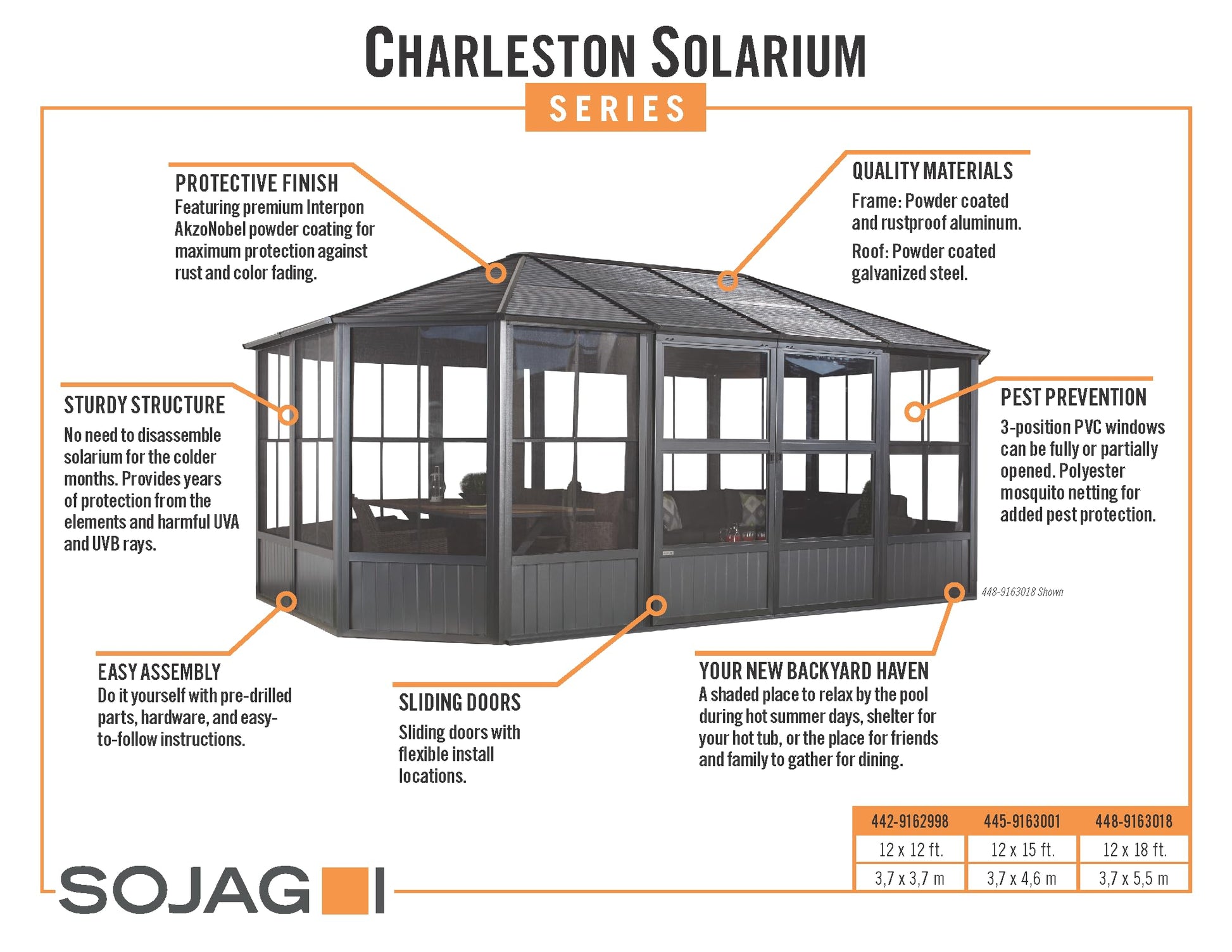 Sojag Outdoor 12' x 12' Charleston Solarium, Outdoor Sun Shelter and Shade Structure - WoodArtSupply