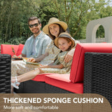 Devoko 7 Pieces Outdoor Sectional Sofa Patio Furniture Sets Manual Weaving Wicker Rattan Patio Conversation Sets with Cushion and Glass Table (Red) Devoko