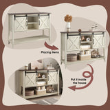 Vabches Entryway Table with 2 Sliding Barn Doors, 46" Farmhouse Console Table with Adjustable Storage Shelf, Sofa Table for Entryway, Hallway, Living Room, Metal Corner Trim & Handles, Rustic White Vabches