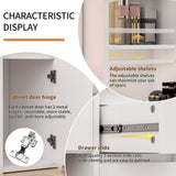 COWMOU Tall Vanity Desk with LED Mirror and RGB Lights Shelves, White Makeup Vanity with Power Outlet, Vanity Table with 5 Sliding Drawers & 2 Cabinets for for Bedroom and Dressing Room COWMOU