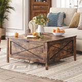 Mauqvit Lift Top Coffee Table，Square Center Table with Hidden Storage Compartment, Farmhouse Wood Coffee Table for Living Room，Bedroom, Home Office Maupvit