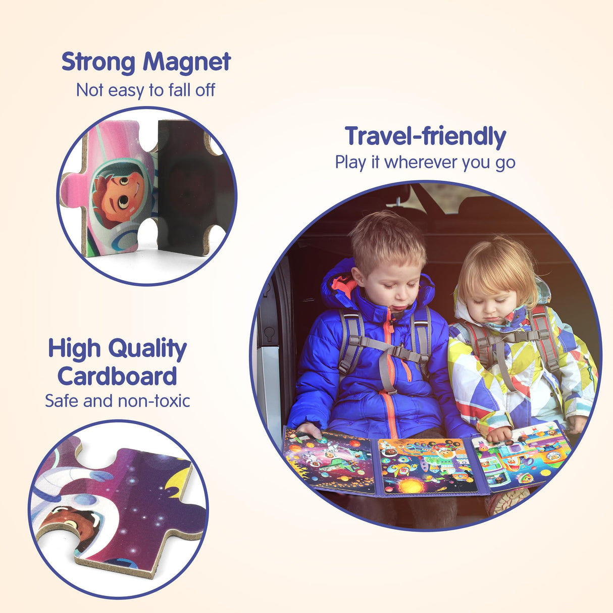 SYNARRY Magnetic Puzzles for Toddlers 3-5, Space Planets Solar System Puzzles for Toddlers 2-4, Travel Puzzles for Kids Ages 4-6 Car Airplane Road Trip Activities Games Gifts Toys for 3 4 5 6 Year Old SYNARRY