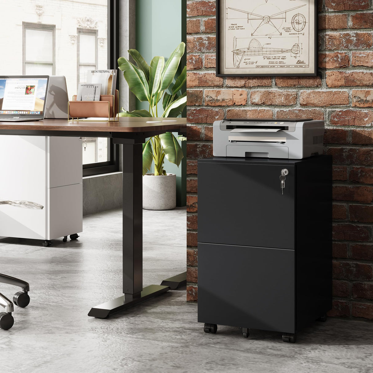 DEVAISE 2-Drawer Mobile File Cabinet with Lock, Commercial Vertical Cabinet in Black DEVAISE