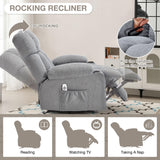 Massage Rocker Recliner Chair with Heat and Vibration Ergonomic Rocking Lounge Chair for Living Room Comfy Overstuffed Recliner with 4 Side Pockets,2 Cup Holders, USB Charge Port, Grey jonpony