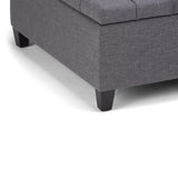 SIMPLIHOME Harrison 36 inch Wide Transitional Square Coffee Table Storage Ottoman in Slate Grey Linen Look Fabric, Assembled, For the Living Room and Bedroom SIMPLIHOME