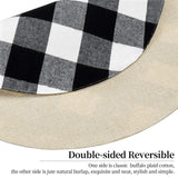 Senneny Round Placemats Set of 6 - Black and White Buffalo Plaid Placemats - Reversible Cotton and Burlap Placemats for Round Tables - Farmhouse Place mat for Dining Table Senneny