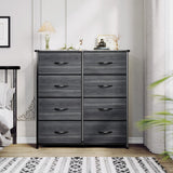 YITAHOME Cloth Dresser with 8 Drawers - Fabric Dresser for Closet, Chester Drawers for Bedroom, Hallway, Closets - Sturdy Steel Frame, Wooden Top & Easy Pull Fabric Bins, Charcoal Black Wood Grain YITAHOME