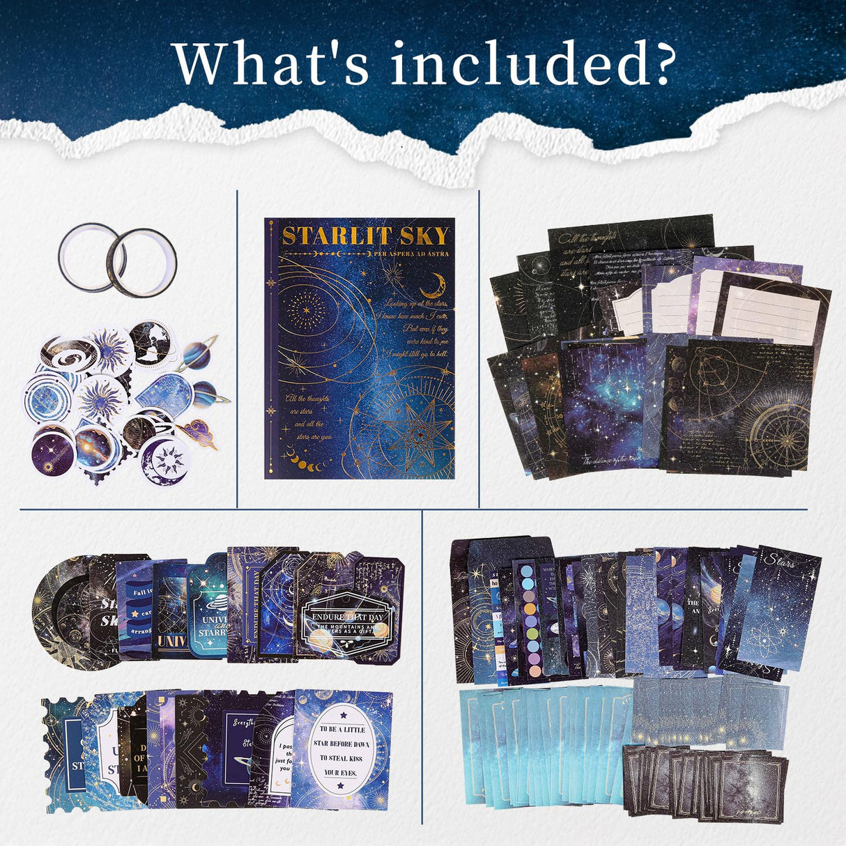 VYRANA 200Pcs Galaxy Bundle Junk Journal Kit Vintage Scrapbook Stickers Journaling Scrapbooking Supplies Aesthetic Stickers Moon Star Scrappy Paper and Sticker Pack VYRANA