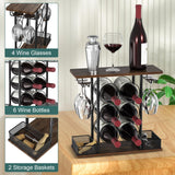 VyGrow Wine Rack, Sturdy Wine Holder, 3 Tier Wood & Metal Wine Racks Counertop, Easy Assembly Wine Bottle Holder for 6 Bottles and 4 Glasses for Home, 6.29" D x 16.14" W x 15.82" H VyGrow