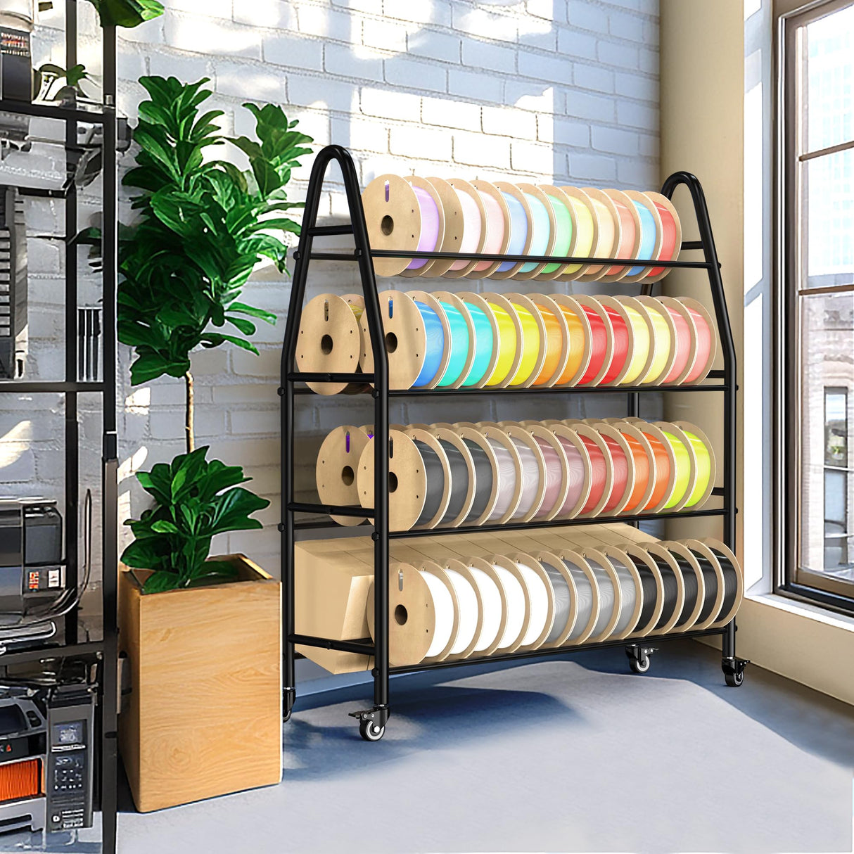 𝐘𝐮𝐦𝐤𝐟𝐨𝐢 3D Printer Filament Rack for 90PCS, Rolling Filament Spool Holder, Heavy Duty Metal Shelf for ABS/PLA/TPU/Nylon, 3D Printer Accessories for Studio Office Business Workshop Yumkfoi