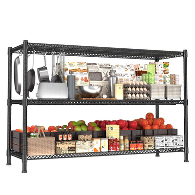 Heavy Duty Shelving, 47.6" H Garage Shelving Unit with Leveling Feet, 3-Tier Adjustable Garage Storage Shelves Metal Rack, Industrial Shelving for Warehaouse Storage, 60" W x 24" D x 47.6" H, Black