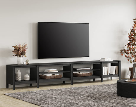 WAMPAT Farmhouse TV Stand for 100 Inch TV, Wood Entertainment Center for 80 85 90 95 inch TV Console Table with 6 Cubby Storage for Living Room Bedroom, Black WAMPAT