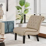 Alunaune Living Room Chairs Set of 2 Modern Accent Chair, Upholstered Tufted Armless Bedroom Chairs Lounge Sofa Backrest Fabric Recliner Chair Wood Legs-Khaki Alunaune