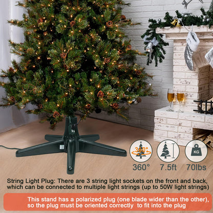 Rotating Christmas Tree Stand, 360 Degree Spinning Christmas Tree Stand for Up to a 7.5Ft, 70 Pound Artificial Christmas Tree,Adjustable Revolving Christmas tree stand for 3 trunk diameters,Dark Green