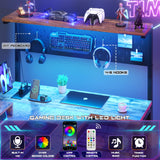 Homieasy Small Gaming Desk with Power Outlets Pegboard LED Light, 43 Inch L Shaped Computer Desk with Monitor Stand Storage Shelves, Reversible Corner Desk with Headset Hooks, Rustic Brown Homieasy