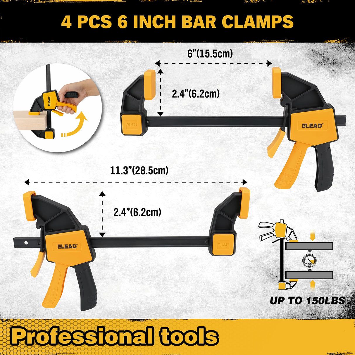 8-Piece Clamps for Woodworking - 4 Pcs 6 inch Bar Clamps, 4 Pcs Heavy Duty Metal Spring Clamps, Bar Clamps with 150 LBS Load Limit, Quick Release Triggers ELEAD
