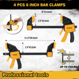 8-Piece Clamps for Woodworking - 4 Pcs 6 inch Bar Clamps, 4 Pcs Heavy Duty Metal Spring Clamps, Bar Clamps with 150 LBS Load Limit, Quick Release Triggers ELEAD