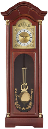 Bedford Clock Collection Antique Cherry Oak Finish Chiming Wall Clock with Roman Numerals, 33.25" L Bedford Clock Collection