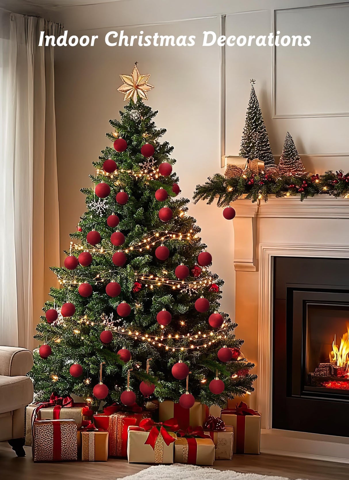 Brightown 15 Pcs Red Velvet Christmas Balls, 3.15 Inch Velvet Ornaments for Christmas Tree, Christma Tree Flocked Ornaments Balls for Family Holiday Wedding Party Xmas Hanging Decoration Brightown