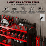 NattyDot Power Tool Organizer Wall Mount with Charging Station 4 Layer 6 Slot Cordless Drill Holder with Angle Grinder Holder (Red) NattyDot