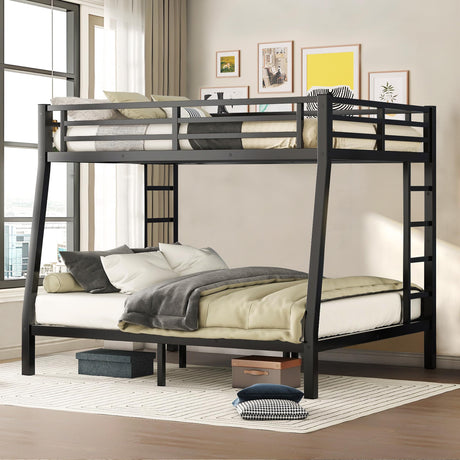 CAPCAEK Heavy Duty Metal Bunk Bed Full XL Over Queen Bunk Bed Frame for Adults, Bunkbeds with 2 Ladder, Noise Free Frames，No Boxing Spring Needed (Under-Bed Clearance 10", Full XL Over Queen Bunk) CAPCAEK
