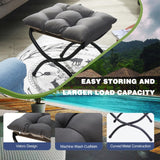 WELL-STRONG 15" Foldable Foot Stool Ottoman with Metal Frame - Washable Dark Grey Upholstered Indoor/Outdoor Footrest for Living Room, Bedroom, Patio - Space-Saving Compact Design WELL-STRONG