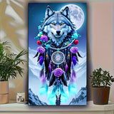 KUFWKEY Dreamcatcher Diamond Art,Wolf Diamond Art Kits for Adults, Full Round Drill Diamond Painting Kits,Animal Diamond Mosaic Art for Adults,Home Decor,Large Size,16x28 inch KUFWKEY