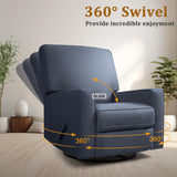 KeyEnergy Swivel Rocker Recliner Chair for Adults, High Back Fabric Recliner with Deep Seat, Manual Glider for Living Room & Nursery, Blue KeyEnergy