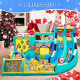 FINCOME Bounce House Double Slides for Kids 3-12, Large Bounce Castle with Air Blower 550W, Pool, Jumping, Climbing, Balls, Ring Toss, Inflatable Water Park for Birthday Party Holiday Outdoor Indoor FINCOME