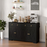 HOMCOM Sideboard Buffet Cabinet with Storage, 48" Kitchen Storage Cabinet with 2 Drawers and 4 Barn Doors, Farmhouse Coffee Bar Cabinet with Adjustable Shelves, Black HOMCOM
