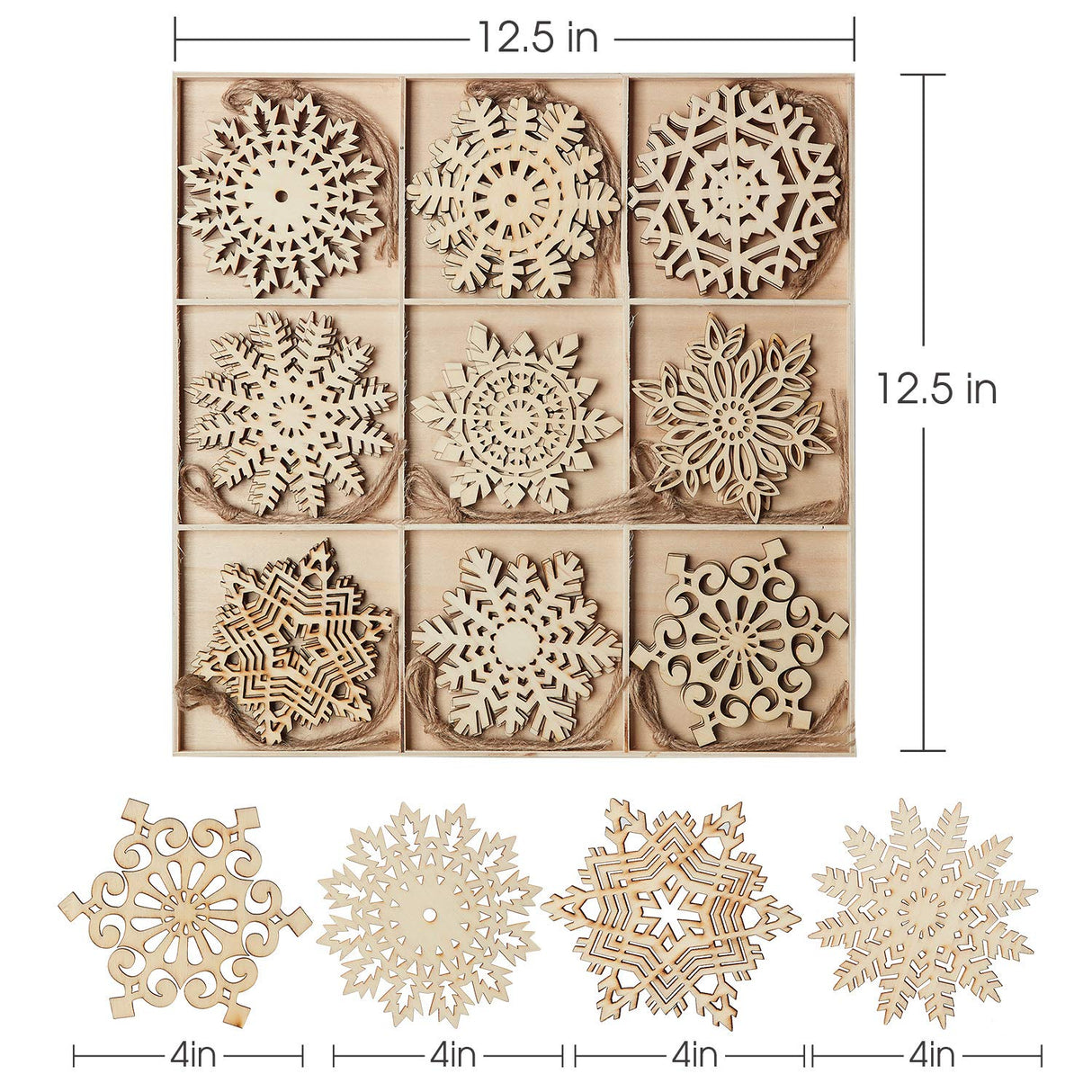 N&T NIETING 27pcs Wooden Snowflakes Shaped Embellishments Hanging Ornaments for Christmas Decoration N&T NIETING