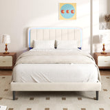 CXVX Adjustable Velvet Platform Full Size Bed with LED Lights, Charging Station & Wooden Slats, Upholstered Bed Frame with Headboard, Noise-Free Mattress Foundation, No Box Spring Required CXVX