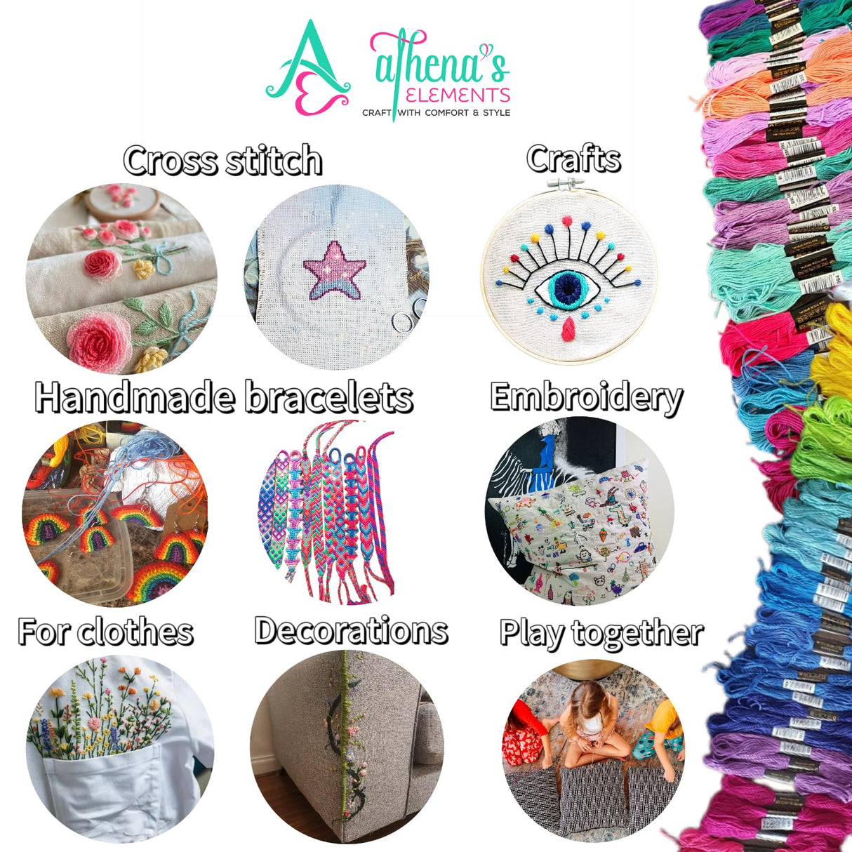 Athena's Elements Embroidery Floss - 276pcs Embroidery Thread and Accessories - Colors are Labeled with Std Codes - Perfect Thread for Cross Stitch, Hand Embroidery Athena's Elements