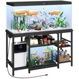 MAHANCRIS 55-75 Gallon Fish Tank Stand with Power Outlet, 3-Tier Metal Frame Aquarium Stand, Heavy Duty Reptile Terrarium Tank Stand, 52.0" L x 19.7" W x 29.9" H, 800 LBS Capacity, Black FTBK55E01 MAHANCRIS