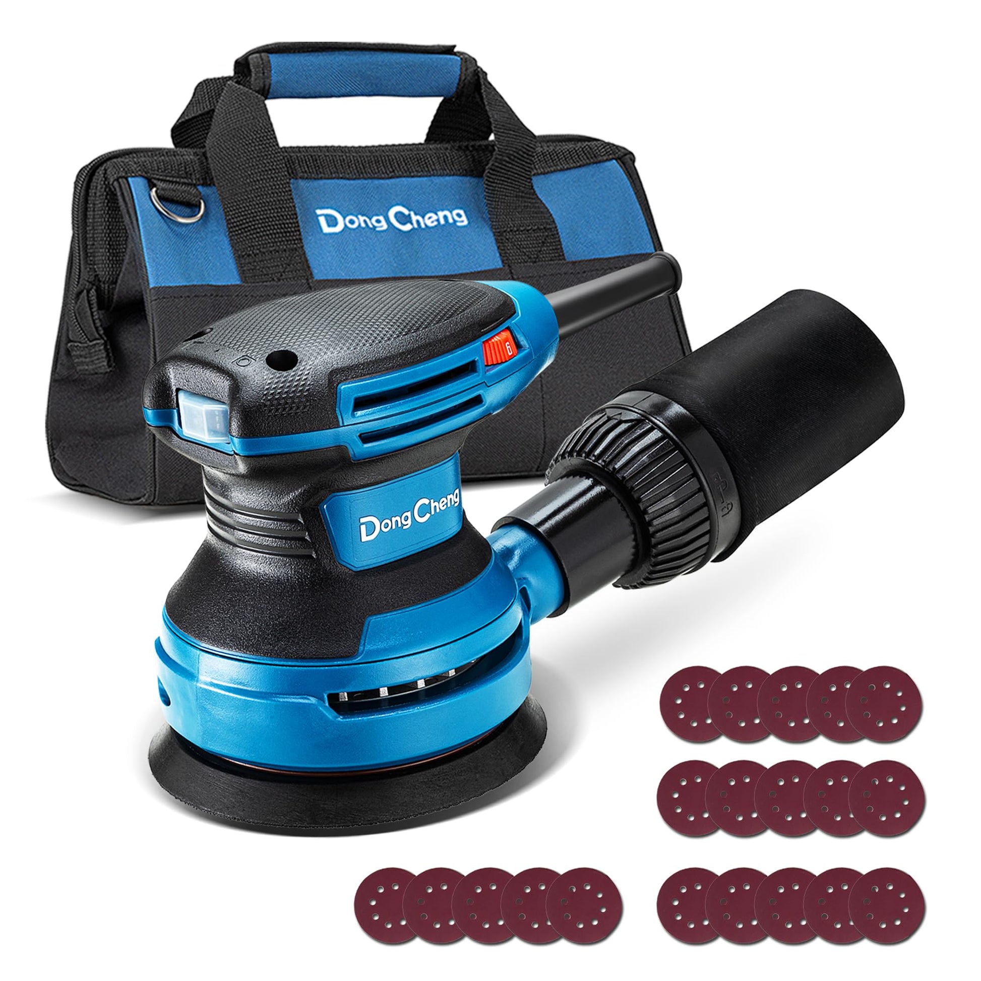 Dong Cheng 5-Inch Random Orbital Sander 380W 12800OPM Electric Palm Sander, 6 Variable Speeds, with 20pcs Sandpaper & Detachable Dust Bag, Power Sander for Woodworking, Sanding & Polishing - WoodArtSupply