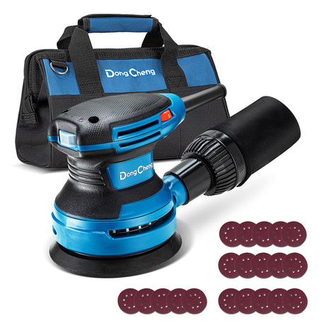 Dong Cheng 5-Inch Random Orbital Sander 380W 12800OPM Electric Palm Sander, 6 Variable Speeds, with 20pcs Sandpaper & Detachable Dust Bag, Power Sander for Woodworking, Sanding & Polishing Dong Cheng