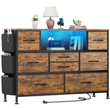 YaFiti Dresser for Bedroom with 8 Drawers, Dresser TV Stand with LED Lights, Fabric Chest of Drawers with Side Pocket for Living Room, Entryway, Bedroom Furniture (Rustic Brown) YaFiti