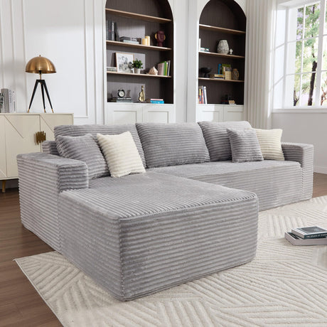 Opiesit 108" Boneless Couches for Living Room, Modular Sectional Sofa with Oversized Chaise, L-Shape Cloud Couch with Deep Seat, High-Density Memory Foam, No Assembly Required, Plush Corduroy Grey Opiesit
