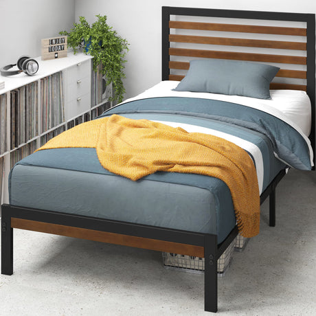 ZINUS Kai Bamboo and Metal Platform Bed Frame with Headboard, No Box Spring Needed, Easy Assembly, Twin, Brown Zinus