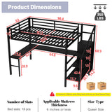 MoproBeti Queen Loft Bed with Stairs and Desk,Metal High Loft Bed with Wardrobe and Adjustable Shelf, Gaming Bed with LED and USB, Heavy Duty Frame,No Noise, Black MoproBeti