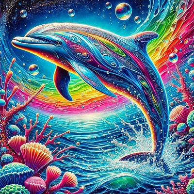 Diamond Art Kits for Adults Dolphin, DIY 5D Diamond Painting Kit for Beginners Sea World, Sea Animals Full Round Drill Gem Art Dots for Adults, Perfect for Home Wall Decor 14X14 Inch