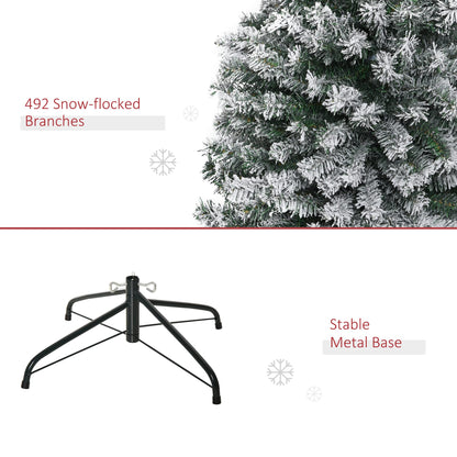 HOMCOM 6' Tall Unlit Snow-Flocked Slim Artificial Christmas Tree with Realistic Branches and 492 Tips