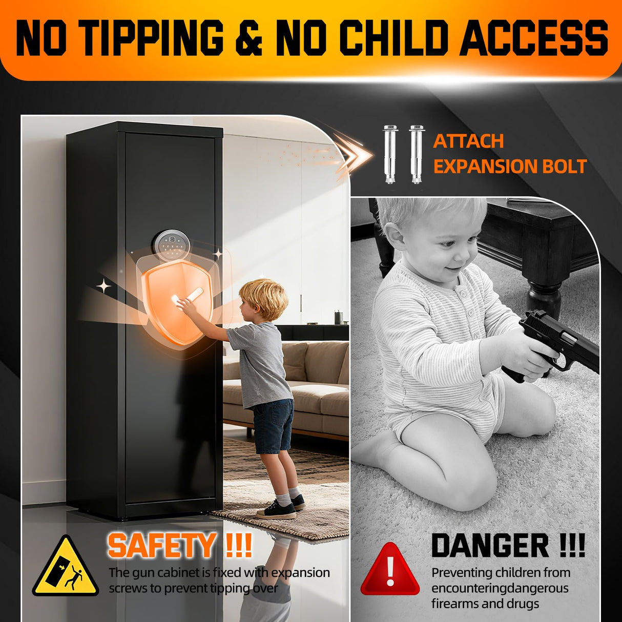 6-10 Gun Safe for Rifle and Pistols,Dual Alarm & Mute Mode Gun Cabinet with Removable Gun Racks,Fingerprint Gun Safes for Shotguns with Multi-Function Panel and Pistol Bags. Lnoauys