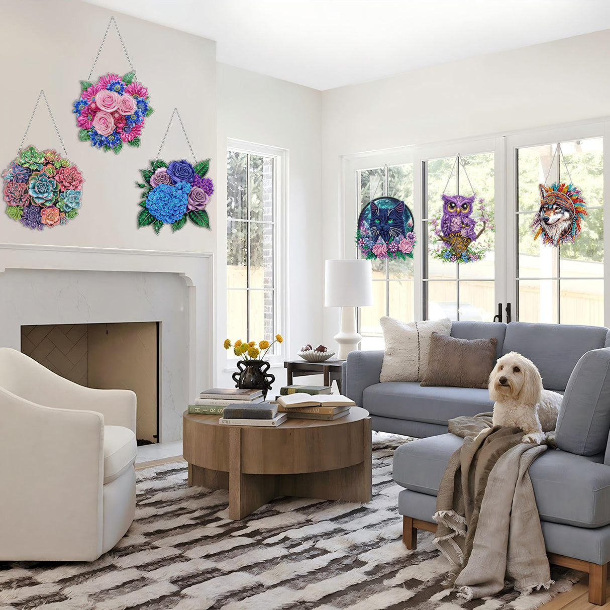 VAIIEYO Flower Diamond Art Hanging Ornament, Heart Diamond Painting Suncatchers Window Hanging Kit with Chain, 7.5x7.5 inch Crystal Pendant Art Craft for Gift Home Wall Front Door Decoration VAIIEYO