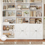 FACBOTALL 75" Triple Wide Bookshelf, White Bookshelf and Bookcase with 6 Farmhouse Doors, 71" Wide 6 Tier Book Shelf with 18 Storage Shelves, Large Wooden Bookshelves, Tall Bookcase for Office, White FACBOTALL