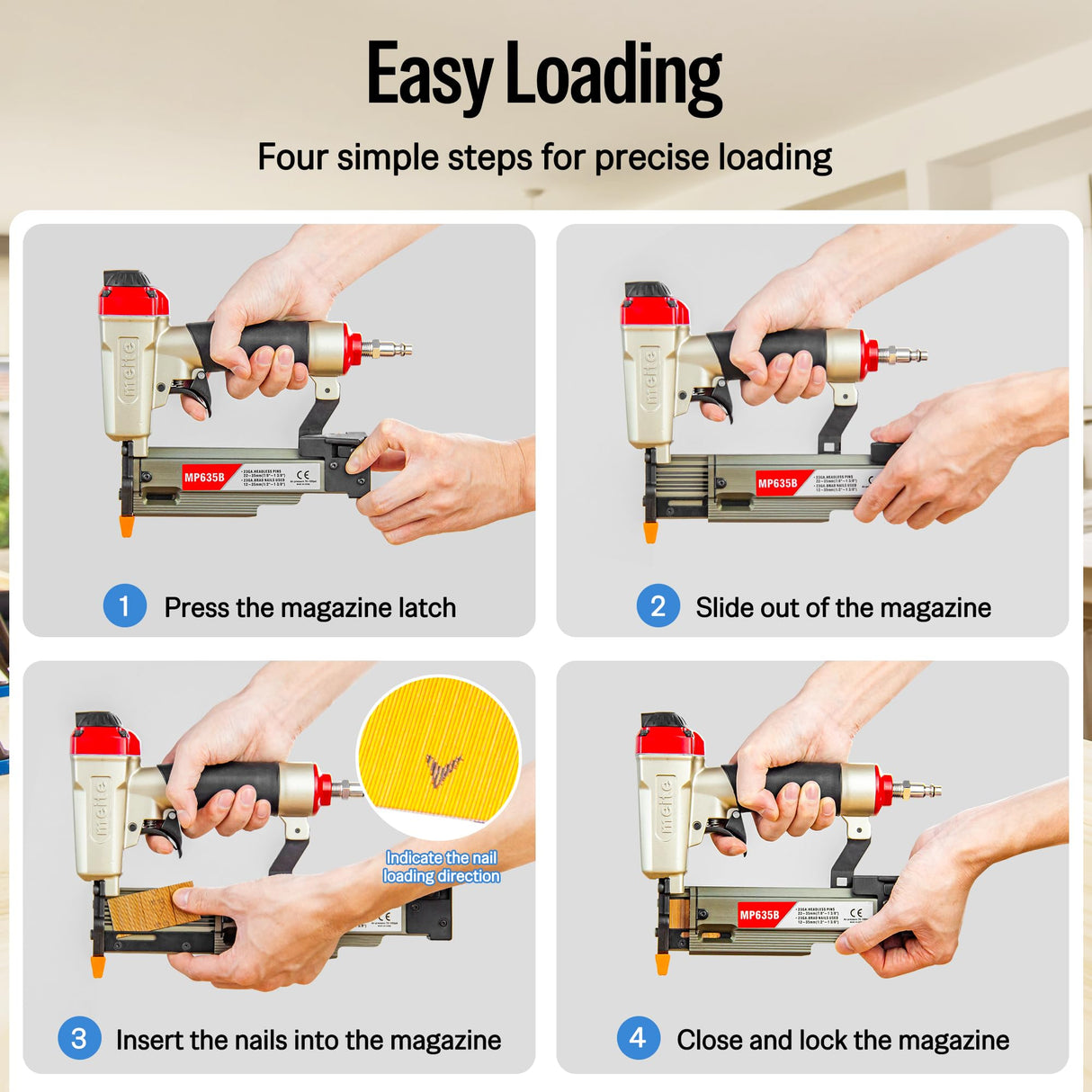 meite MP635B Pin Nailer, Pneumatic 23 Gauge Pin Nailer, Air Micro Pin Nail Gun, Fits 1/2" to 1-3/8" 23 Gauge Pin Nails, Ideal for Paneling, Small Trim, Fine Molding, and Craft Work meite