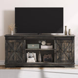 DWVO TV Stand for TVs up to 65 Inch, Farmhouse Entertainment Center with Storage Cabinets and Sliding Barn Doors, Rustic Media TV Console Table for Living Room, Dark Rustic Oak DWVO